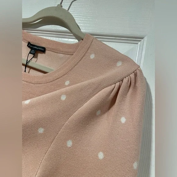 NWT Adrianna Papell Size 3X Pink White Polka Dot Knit Puff Sleeve Crew Sweater - Picture 6 of 12